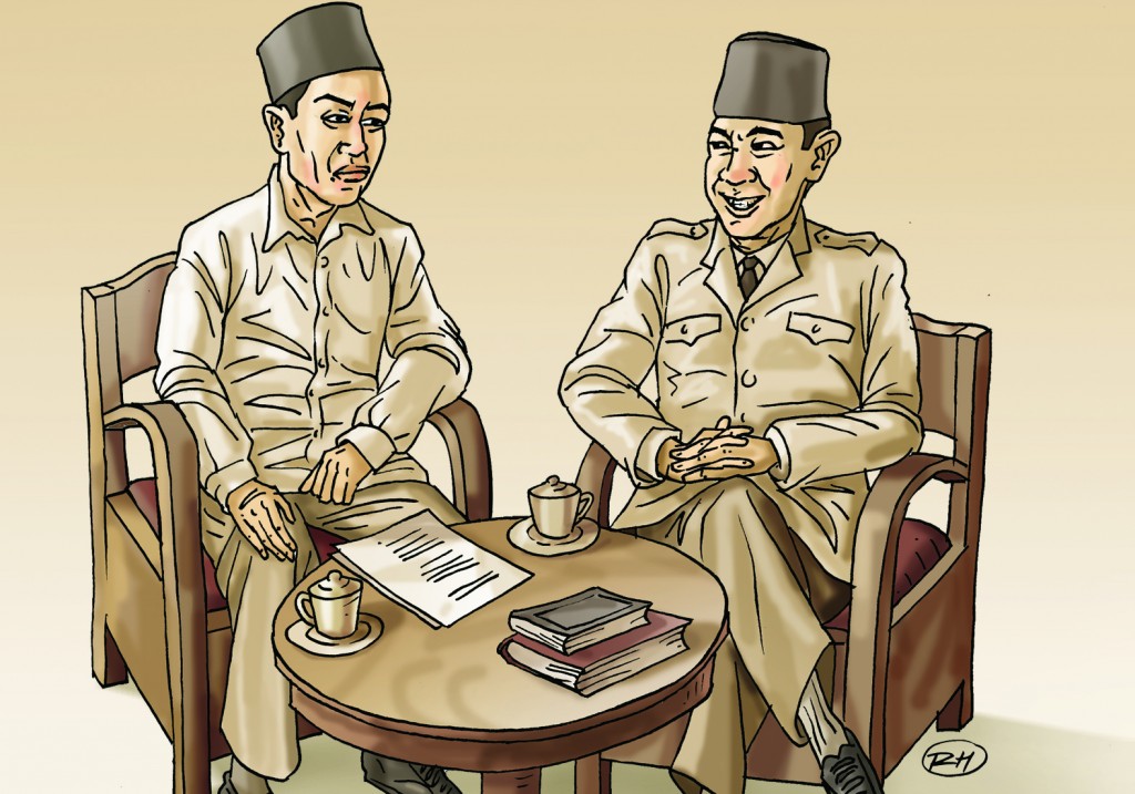 Kedekatan Bung Karno dengan KH Mas Mansur (ilustrasi: rehad humala)