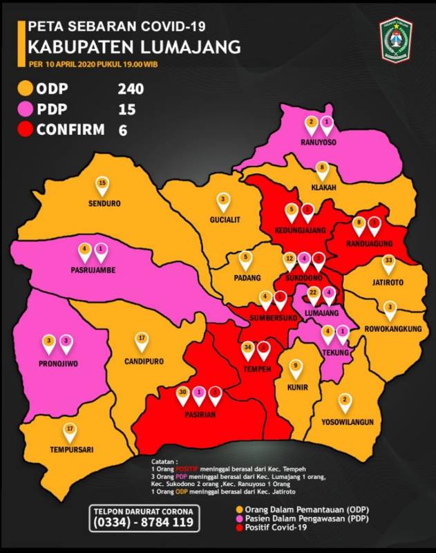 Peta sebaran Wabah Corona di Lumajang dan pasien Covid-19.