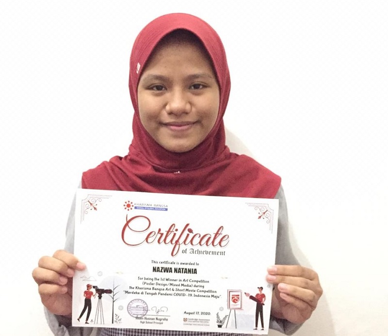 Siswa Spemdalas menjadi juara I lomba Desain Poster dengan tema Merdeka di Tengah Pandemi Covid-19 Indonesia Maju yang diselenggarakan Sekolah Kharisma Bangsa Tangerang Selatan Banten.
