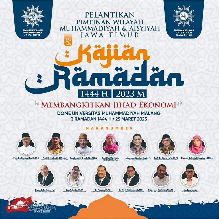 Agenda pelantikan dan Kajian Ramadhan 1444 H di Dome UMM; Liputan Darul Setiawan, kontributor PWMU.CO Sidoarjo.