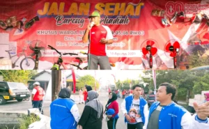 Mahasiswa KKN-T Umsida Meriahkan Jalan Sehat HUT ke-80 RI di RW 3 Desa Jiken