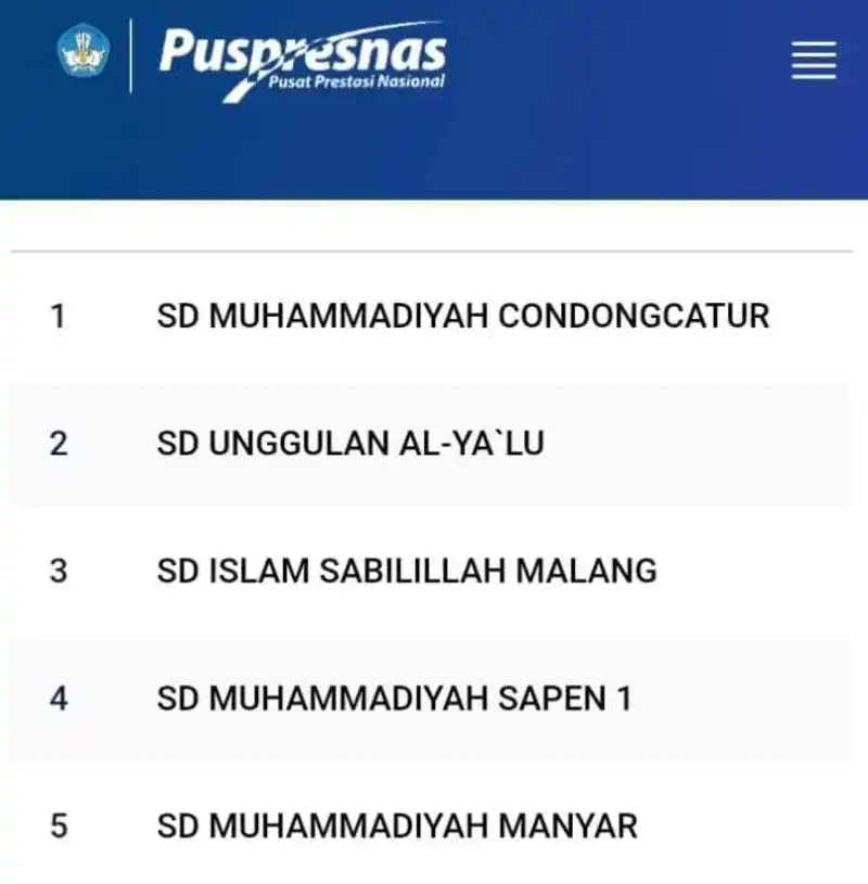 SDMM pada peringkat 5 besar Prestasi Nasional SIMT Puspresnas Kemendikdasmen RI (IstimewaPWMU.CO)
