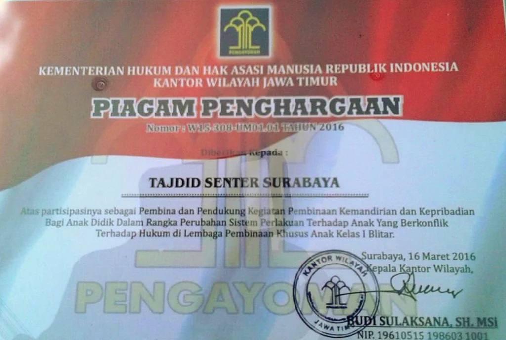 Penghargaan Kemenkumham untuk Tajdied Center