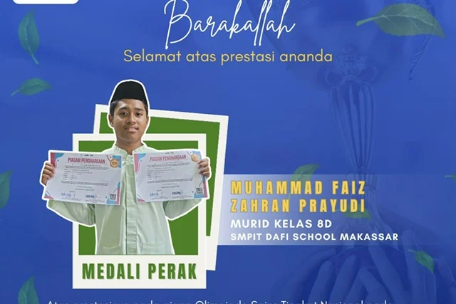 Siswa SMPIT Darul Fikri Makassar Raih Medali Perak di Olimpiade Sains Nasional 2024