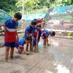 Siswa SD Amadany Belajar Menanam Padi di Telogo Sewu