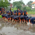 Tanam Padi dan Bajak Sawah, Siswa Spemdalas Seru-seruan saat Gerimis
