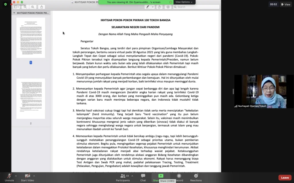 100 Tokoh Bangsa Bersuara untuk Selamatkan Negeri dari Pandemi