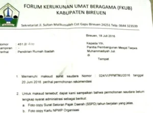 Larangan Pembangunan Masjid Taqwa Muhammadiyah Bireuen Terus Berlanjut. Kini FKUB yang Beri Syarat Aneh-Aneh