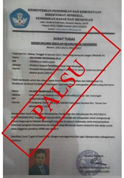Surat-Surat Palsu Atasnamakan Mendikbud di Tahun 2017 (1)