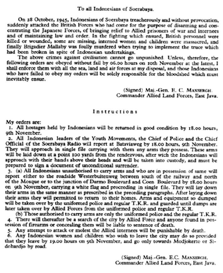 Ultimatum Sekutu kepada Arek Surabaya, Isinya Merendahkan Bangsa