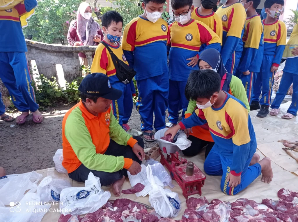 Belajar Jujur dan Adil, Siswa SDMM Praktik Menimbang Daging Kurban