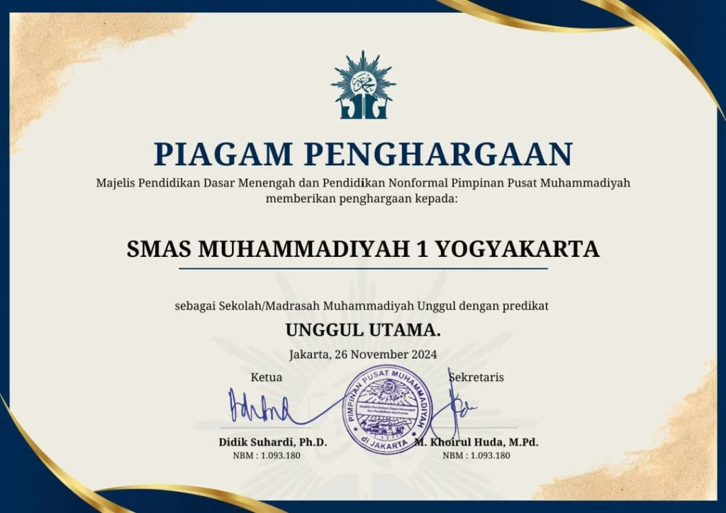 Membanggakan! SMA Muhammadiyah 1 Yogyakarta Raih Predikat Unggul Utama Nasional