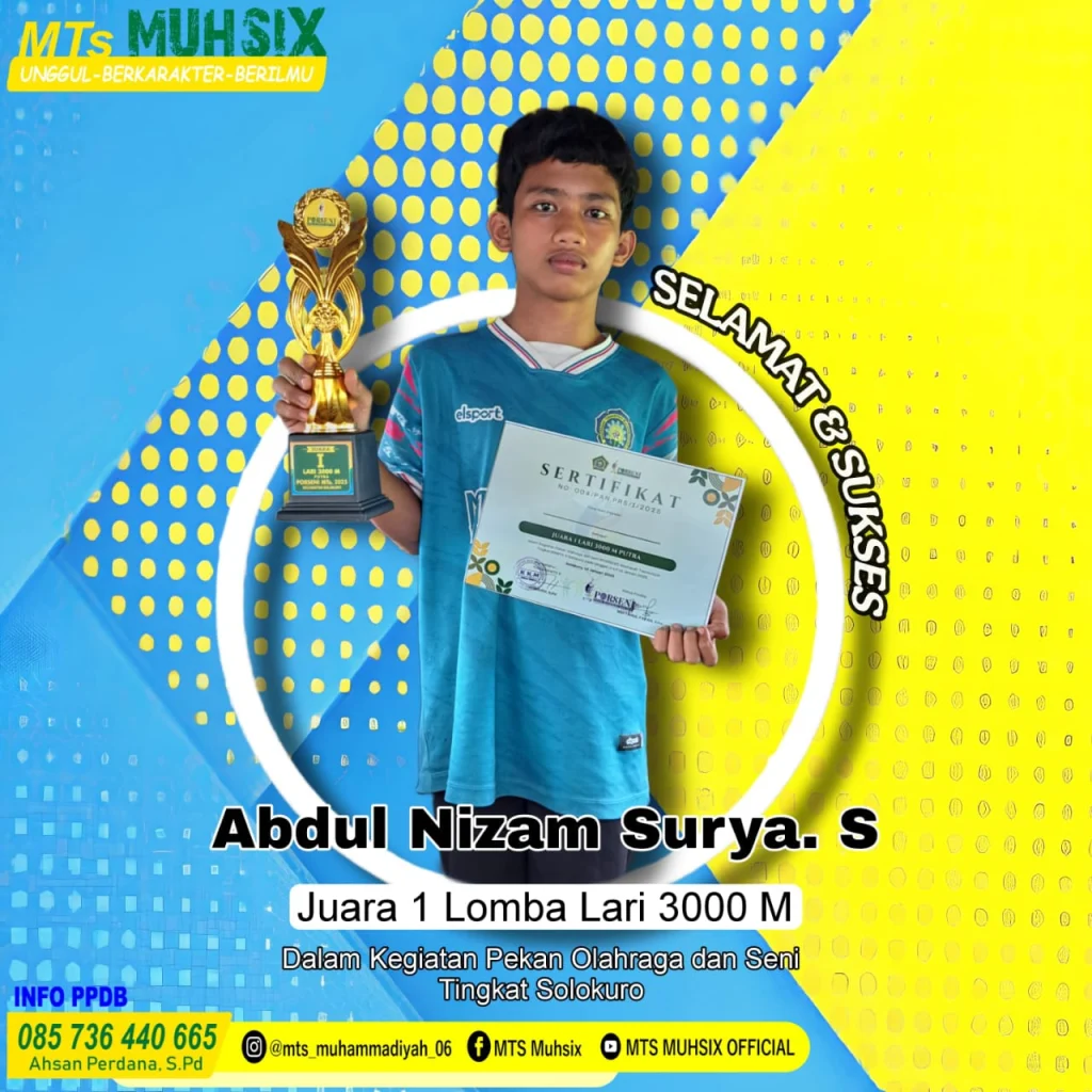 Siswa MTs Muhsix Raih Juara 1 Lomba Lari 3000 Meter