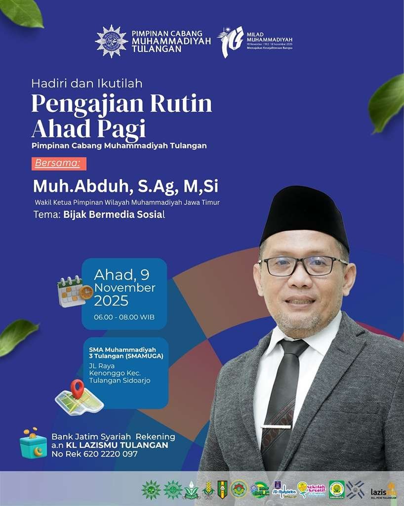 Wakil Ketua PWM Jatim akan Hadir di Pengajian Ahad Pagi PCM Tulangan