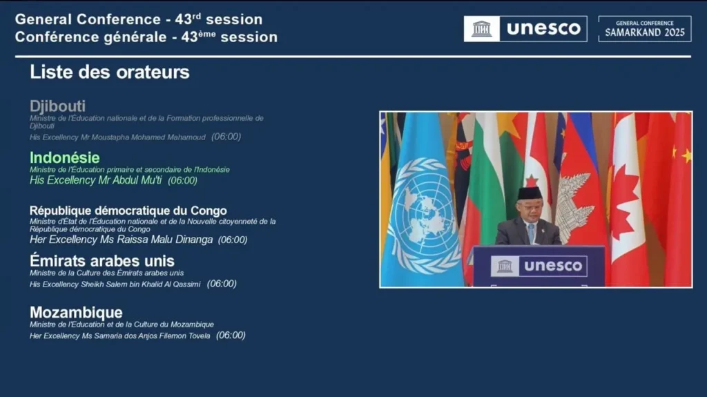 Bahasa Indonesia Resmi Jadi Bahasa Kerja di Sidang Umum UNESCO, Mendikdasmen Sampaikan Pidato Bersejarah di Samarkand