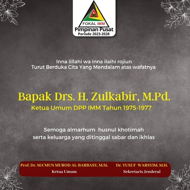 Berita Duka Drs Zulkabir MPd Ketua DPP IMM 1975-1977
