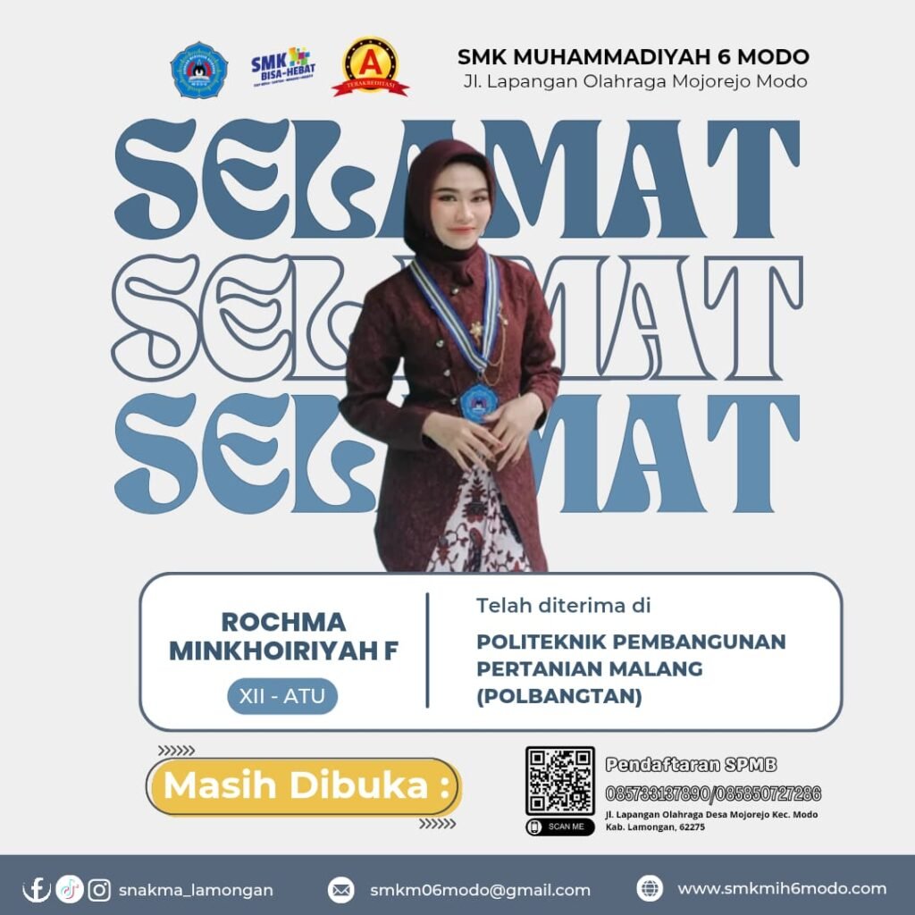 ‎Siswi SMK Muhammadiyah 6 Modo Kembali Lolos ke Polbangtan Malang, Bukti Konsistensi Cetak Generasi Unggul