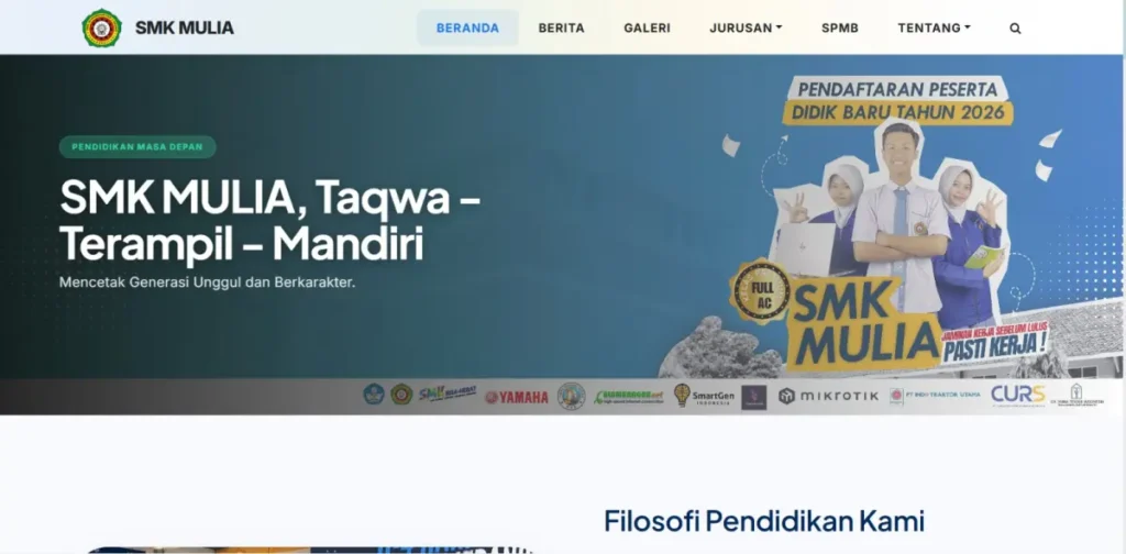 Website Resmi SMK Mulia: Satu Akses untuk Layanan Sekolah, Informasi, dan Karya Siswa-Guru