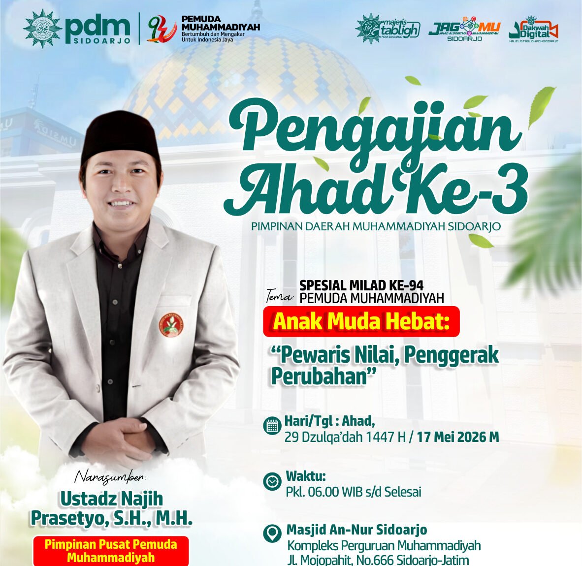 Ketua PDM Sidoarjo Hadirkan Najih Prasetyo di Pengajian Ahad Pagi