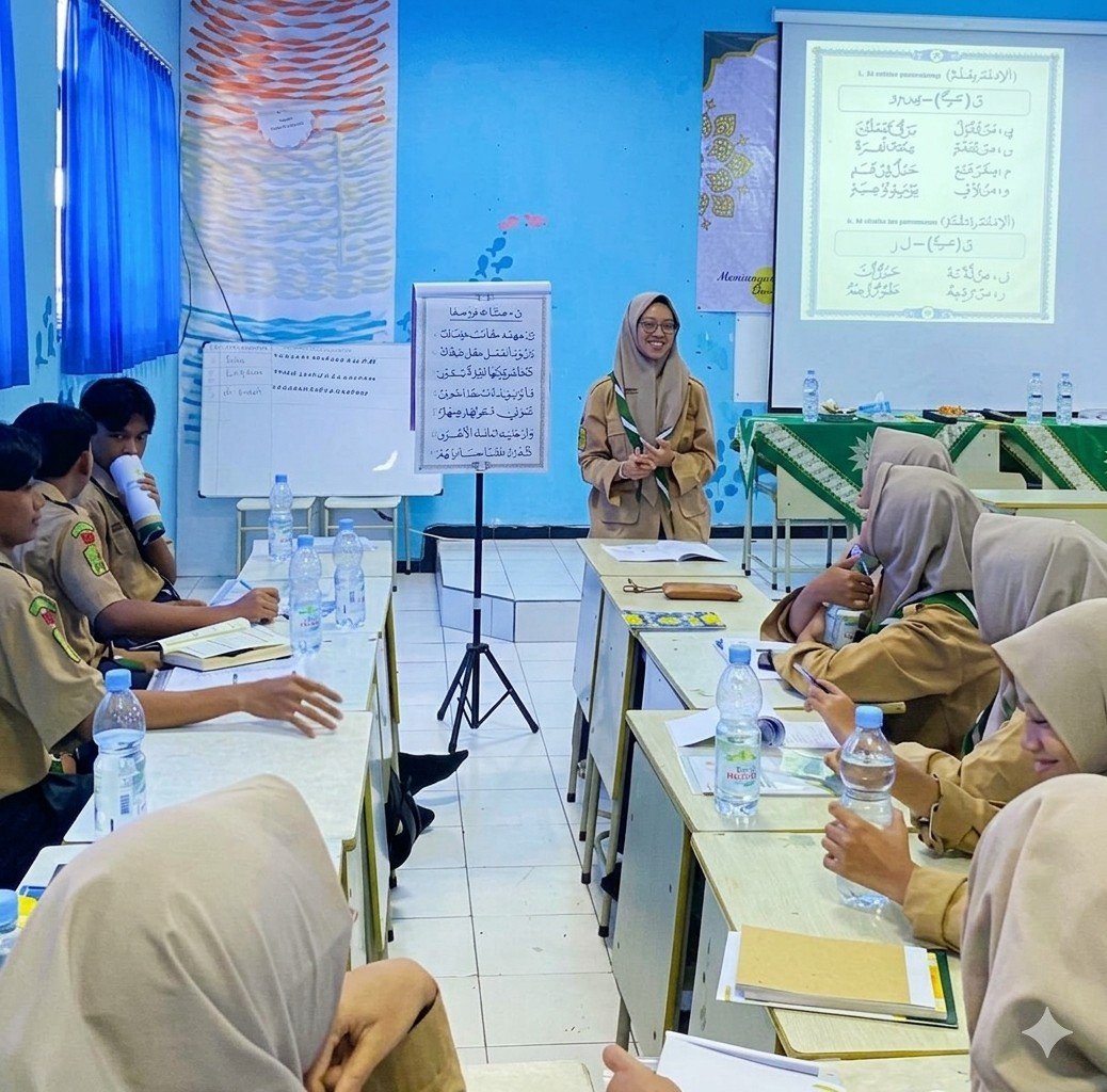 Microteaching, salah satu kemampuan yang harus  dikuasai siswa Smamuga sebagai pengajar Al-Qur’an metode Ummi (Foto: Zulkifli/PWMU.CO)