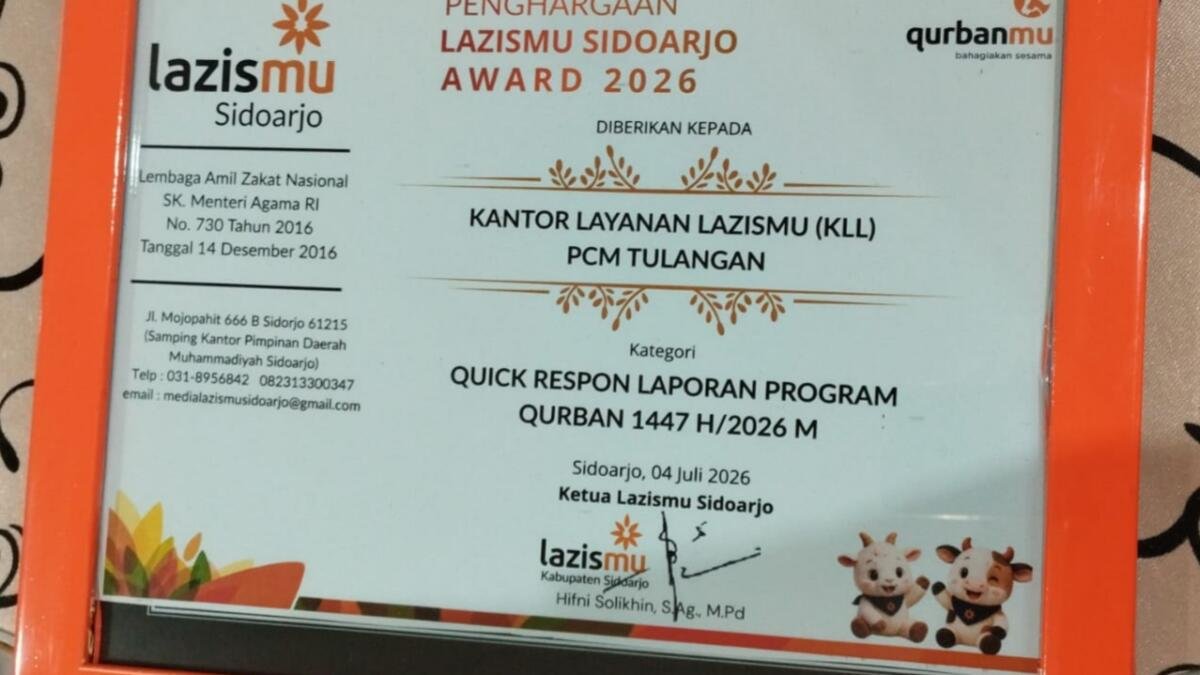 KLL Lazismu PCM Tulangan Raih Penghargaan Lazismu Award 2026 Kategori Quick Respon Laporan Program Kurban